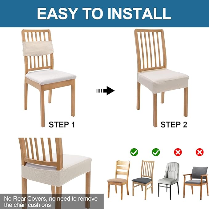 Smiry Waterproof Seat Covers for Dining Room Chairs Set of 10, Stretch Jacquard Removable Washable Chair Seat Slipcovers Protector, No Rear Covers, Beige