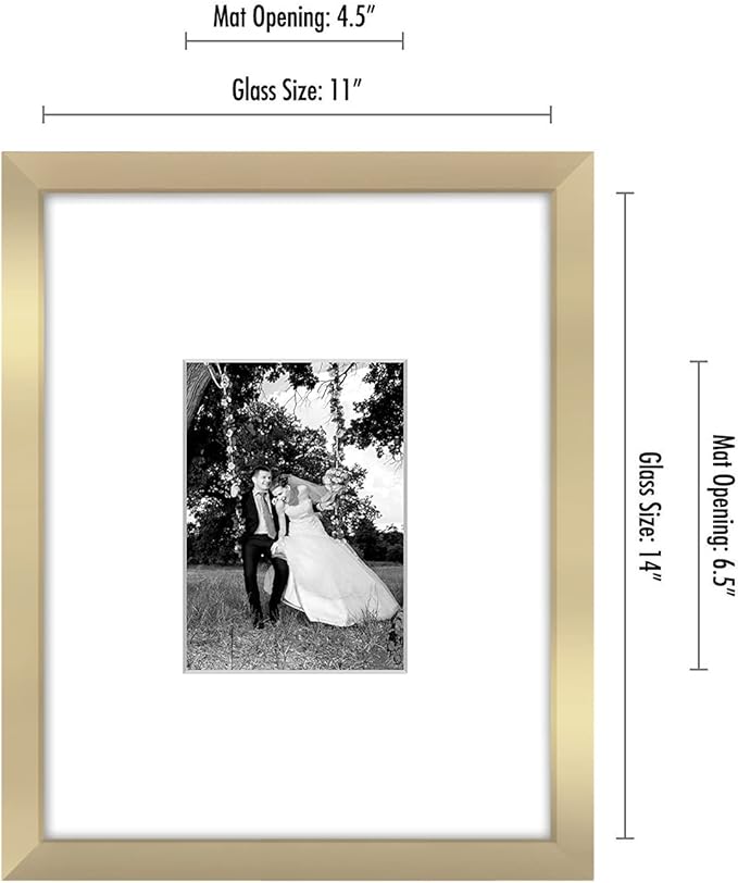 Americanflat 11x14 Picture Frame with Shatter-Resistant Glass - Use as 5x7 Frame with Mat or Display 11x14 Photo Without Mat - Signature Collection - Picture Frames for Wall Display - Gold
