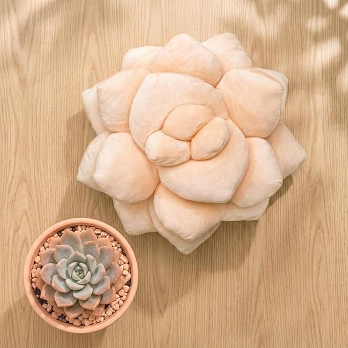 Green Philosophy Co. Succulent® Pillow 16" – Soft 3D Decorative Flower Throw Pillow, Unique Blush Peach Plush Flower Cushion, Perfect for Couch, Sofa, Bedroom Decor, Gift for Plant Lovers