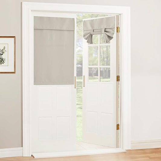 RYB HOME French Door Curtain - Privacy Blackout Kitchen Cabinet Dining Nursery Bathroom Glass Tricia Door Window Tie up Shades, W 30 x L 40 inches, Natural, 1 Panel