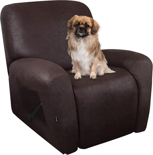 ANARACHON Recliner Chair Covers Leather Like, 4 Pieces Recliner Cover for Recliner Chair, Soft Sofa Slipcover Furniture Protector Washable Sofa Cover for Pets Kids (Chocolate)