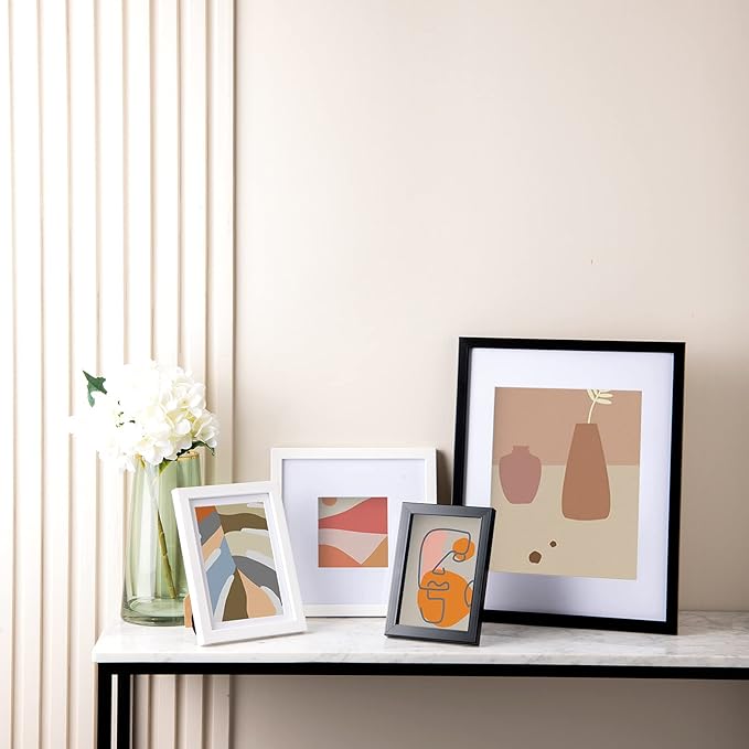 KINLINK 6x8 Picture Frame Black Set of 6, Wooden Photo Frames Matted 4x6 with Plexiglass for 4x6 with Mat or 6x8 without Mat for Table and Wall Display