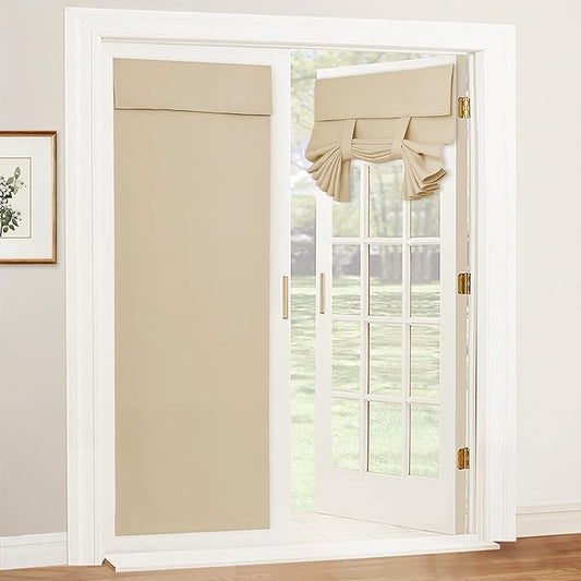 RYB HOME French Door Blinds 80 inch Length, Room Darkening Energy Smart Window Curtains for Patio French Door Window, W30 x L80 inch, Beige, 1 Panel