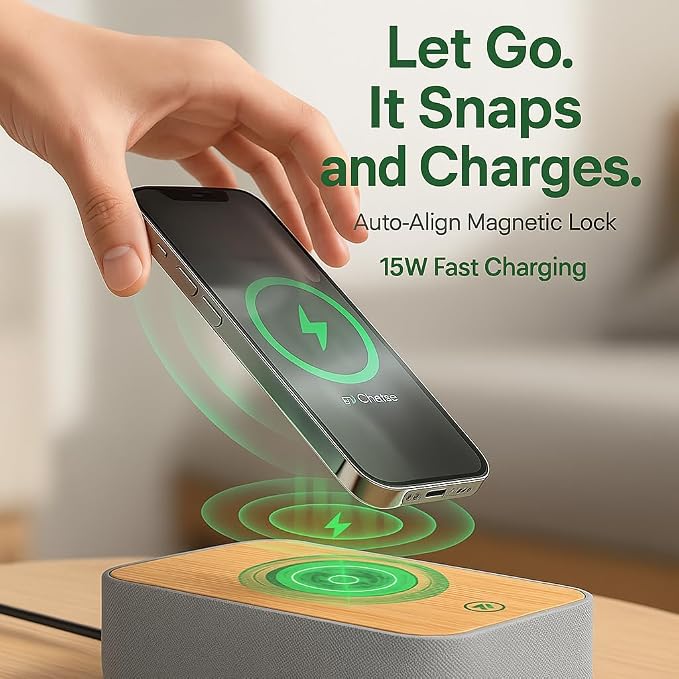 REACHER 15W Magnetic Wireless Charging Alarm Clock with White Noise Machine - Image 3