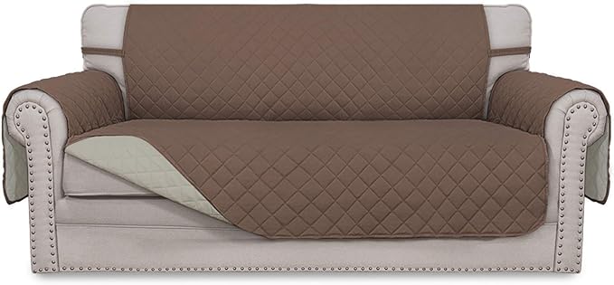 Easy-Going Sofa Slipcover Reversible Loveseat Sofa Cover Couch Cover for 2 Cushion Couch Furniture Protector with Elastic Straps for Pets Kids Dog Cat (Oversized Loveseat, Brown/Beige)