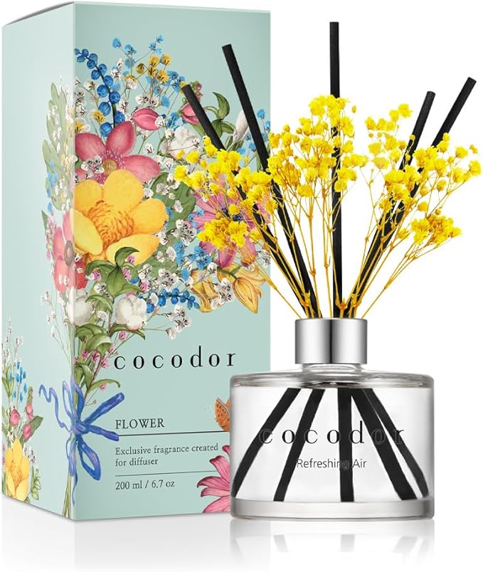 COCODOR Preserved Real Flower Reed Diffuser/Refreshing Air / 6.7oz(200ml) / 1 Pack/Reed Diffuser Set, Oil Diffuser & Reed Diffuser Sticks, Home D??cor&Office Decor, Fragrance and Gifts