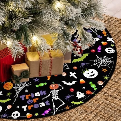 Festival Tree Skirt Ghost Pumpkin Skull Tree Mat for Holiday Xmas Festive Party Yard Decoration Ornaments 36 in - Image 3