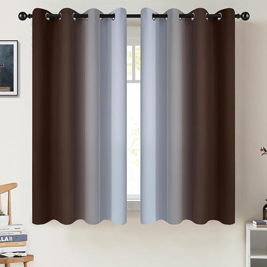 COSVIYA Curtains & Drapes Ombre Brown Curtains 54 inch Long 2 Panels Set, Grommet Room Darkening Light Blocking Insulated Thermal Gradient Window Panels for Bedroom/Living Room,52x54 inches