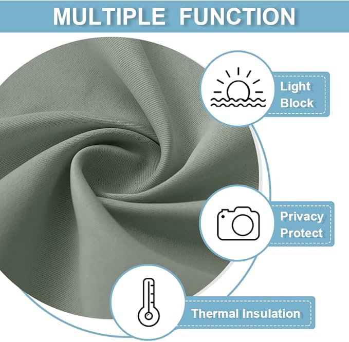 RYB HOME Sidelight Door Curtain - Full Privacy Thermal Insulated French Door Glass Window Drapes for Patio/Front/Living Room, W12 x L69 inch, 1 Panel, Sage Green
