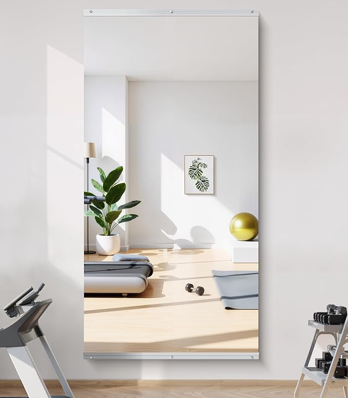 Home Gym Mirror - 80x40 Inch, 1PCS Frameless Tempered Glass Full Body Mirror for Wall Mount - Ideal for Yoga, Workout, Bedroom, Dance Studio (Silver)