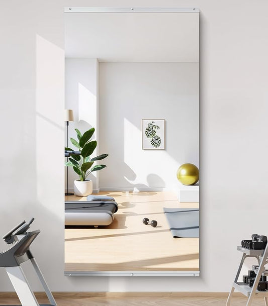 Home Gym Mirror - 80x40 Inch, 1PCS Frameless Tempered Glass Full Body Mirror for Wall Mount - Ideal for Yoga, Workout, Bedroom, Dance Studio (Silver)
