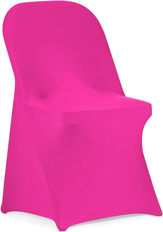 Peomeise Stretch Spandex Folding Chair Cover for Wedding Party Dining Banquet Event (Fuchsia,12pcs)