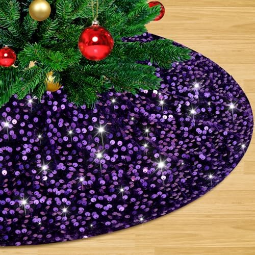 36 Inch Christmas Tree Skirt Purple Sparkly Sequins Soft Velvet Halloween Tree Skirt Christmas Decor for Xmas Tree Base by LJIE-House