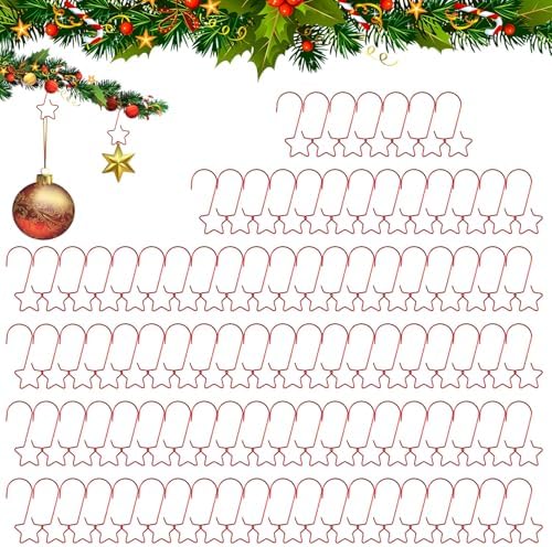 100 PCS Red Ornament Hooks(2 Inch) for Christmas Tree Home Party Decorations Metal Star Ornament Hangers Anchors Xmas Stocking Small Ornaments Ball Bulb Hangings Hooks Pins Clips Decor Indoor Outdoor by Unknown