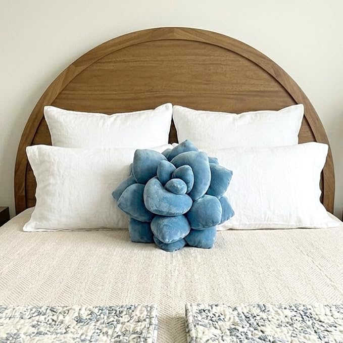 Green Philosophy Co. Succulent® Pillow 16" – Soft 3D Flower Shaped Throw Pillow, Smokey Blue Plush Succulent Pillow for Couch & Bedroom Decor, Cute Plant Lover Gift