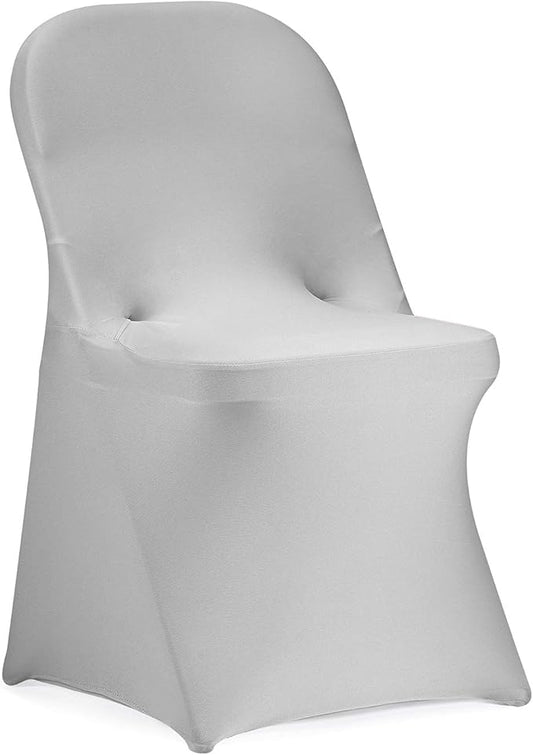 Peomeise Stretch Spandex Folding Chair Cover for Wedding Party Dining Banquet Event (Silver,6pcs)