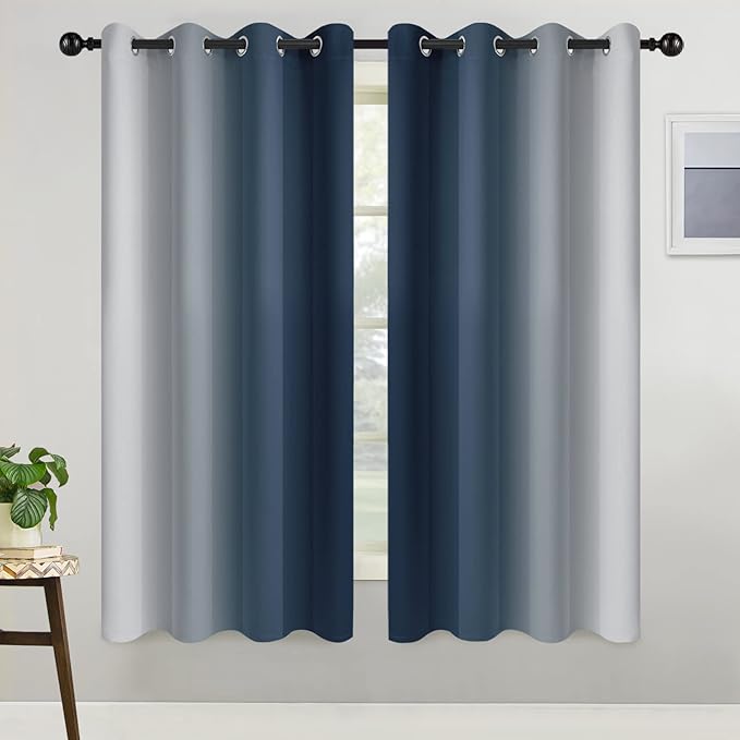 COSVIYA Curtains & Drapes Ombre Navy Blue Curtains 63 inch Length 2 Panels, Grommet Room Darkening Light Blocking Insulated Thermal Gradient Window Panels for Bedroom/Living Room,52x63 inches