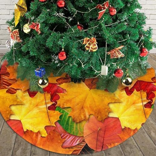 Fall Maple Leaves in Autumn for Thanksgiving Christmas Tree Skirt 30" for Xmas Halloween New Year Holiday Party Home Tree Mat Decor Ornaments Decoration - Image 4