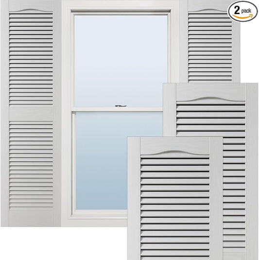 Ekena Millwork Lifetime Vinyl LL1S14X03900WH Standard Cathedral Top Center Mullion, Open Louver Vinyl Shutters, w/Installation Shutter-Lok's & Matching Screws (Per Pair), 14 1/2"W x 39"H, White