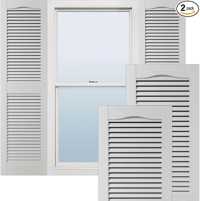 Ekena Millwork Lifetime Vinyl LL1S12X07500WH Standard Cathedral Top Center Mullion, Open Louver Vinyl Shutters, w/Installation Shutter-Lok's & Matching Screws (Per Pair), 12"W x 75"H, White