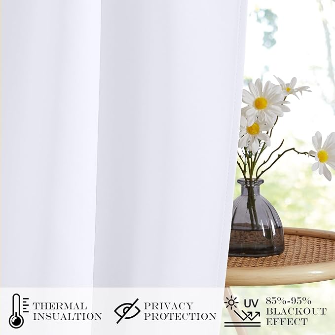 NICETOWN Blackout Door Curtain – Thermal Insulated Blackout Window Cover for French & Front Doors with Adjustable Tieback, Room Darkening Shade for Privacy, Pure White, W30 x L50, 1 Panel
