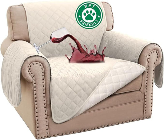 Turquoize 100% Waterproof Sofa Covers Chair Cover Slipcover Couch Protector Triple Non-Slip Sofa Slipcover for 1 Cushion Furniture Protector for Pets, Kids,Dog (Chair 23", Ivory)