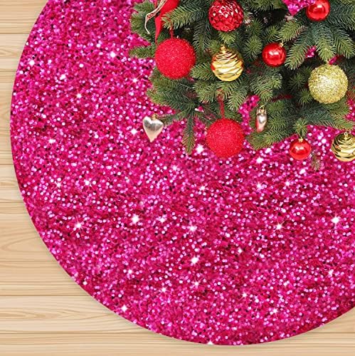 FANPROMS Hot Pink Christmas Tree Skirt Sequin 21 Inch Double Sided Velvet Tree Skirts for Small Tabletop Christmas Tree Glitter Pink Xmas Tree Base Cover for Christmas Holiday Party Decorations by FANPROMS