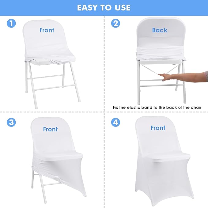 Fixwal 55 Pcs White Folding Chair Cover, Spandex Stretch Covers Ideal for Wedding, Party, Dining, Business Meeting, Banquet, Universal Fitted Washable Slipcover