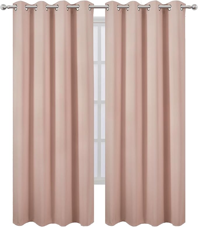 LEMOMO Blackout Curtains 52 x 90 inches Long Blush Curtains Set of 2 Panels Thermal Insulated Room Darkening Curtains for Bedroom