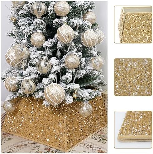 Champagne Gold Christmas Tree Collars for Atificial Trees, 24 Inch Sparkling Sequins Christmas Skirt, Base Cover,Holiday Home Decor Ring (Medium) - Image 3