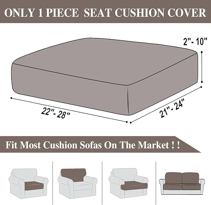 LA MEACK Couch Cushion Cover Seat Cushion Cover Stretch Armchair Cover Separate Sectional Sofa Slipcovers Furniture Protector(1 Piece for Seat or Sofa Backrest, Taupe)