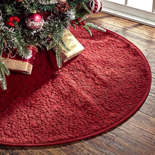 Skylety 48'' Christmas Tree Skirt Rug Embossing Xmas Tree Skirt, Red by Skylety