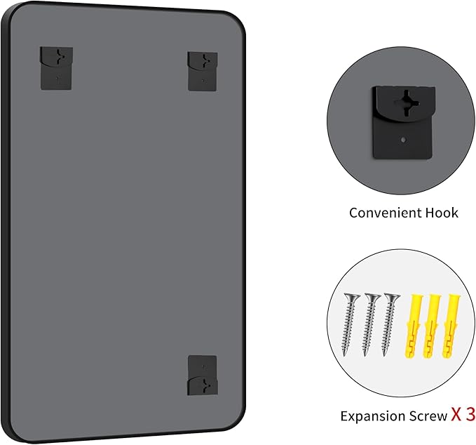 Bathroom Mirror, 30"x55" Black Rectangle Wall Mirror, Metal Frame Rounded Corner Vanity Mirror, Large Wall Mounted Mirror for Modern Bedroom Living Room Horizontal Or Vertical Mounting