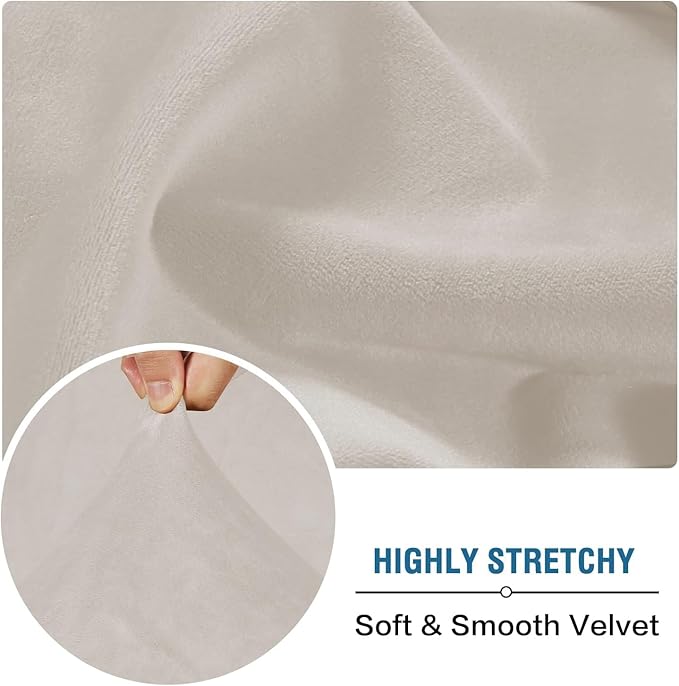 H.VERSAILTEX Velvet Stretch Couch Cushion Cover Plush Cushion Slipcover for Chair Loveseat Sofa Cushion Furniture Protector Seat Cushion Sofa Cover (3 Piece XL Sofa Cushion Covers, Oatmeal)