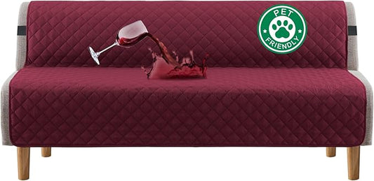 Turquoize 100% Waterproof Futon Cover Futon Slipcover Washable Armless Sofa Bed Slipcover Protector Seat Width Up to 70" with Adjustable Elastic Strap Anti-Slip for Dogs, Burgundy