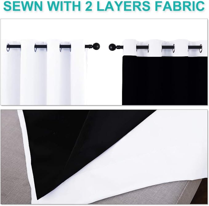 NICETOWN 100% Blackout Window Curtain Panels, Cold and Full Light Blocking Drapes with Black Liner for Nursery, 86 inches Drop Thermal Insulated Draperies (White, 2 Pieces, 55 inches Wide Each Panel)