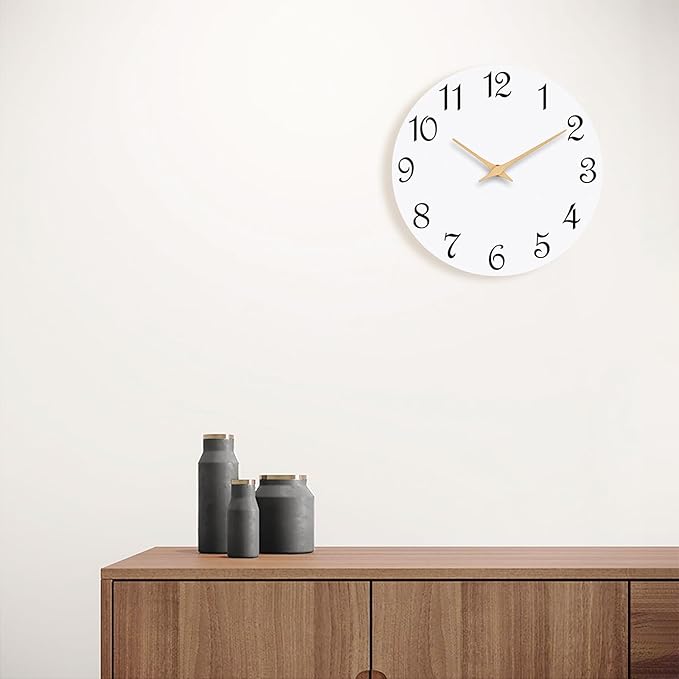 Wall Clock 14 Inch, Modern Wall Clocks Battery Operated, Silent Non Ticking Clock Decorative for Living Room, Office, Home, School (White)
