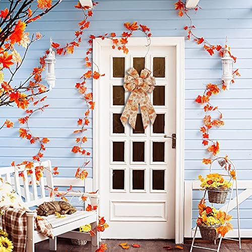 Large Fall Bows for Wreath, Thanksgiving Pumpkin Wreath With Autumn Leaves, Tree Topper Bow, Orange Burlap for Holiday Front Door, Fall Thanksgiving Decorations Supplies - Image 4