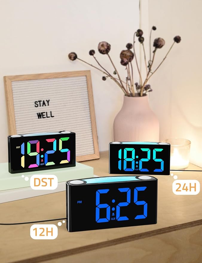 Mesqool Digital Alarm Clock for Bedrooms - Plug-in LED Clock with Dynamic RGB Digits, Dimmable Display & Night Light, 7 Color Options, Adjustable Alarm Volume, DST, 12/24 Hour - Ideal for Kids - Image 7
