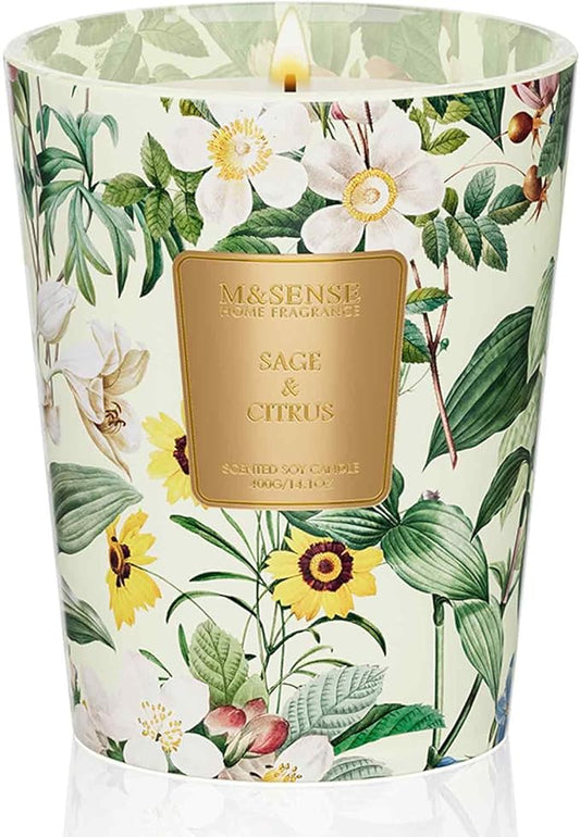 M&SENSE Sage Citrus Soy Candle, 14.1oz 60H Long Lasting, Aromatherapy Candle for Dining Room Freshness New Year Winter Housewarming Gifts