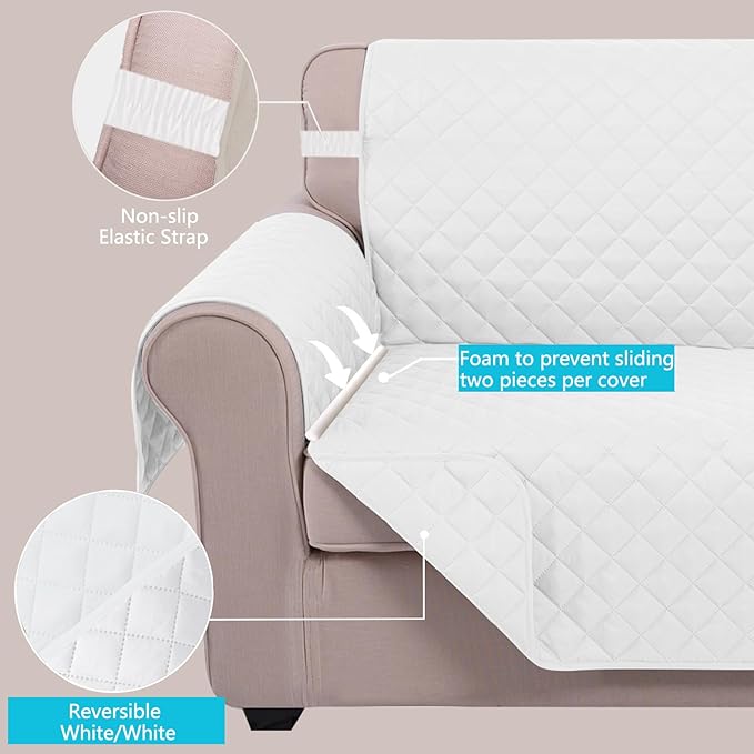 U-NICE HOME Reversible Couch Cover for Dogs with Elastic Straps Furniture Protector for Pets Sofa Cover for 3 Cushion Couch (Sofa, White/White)