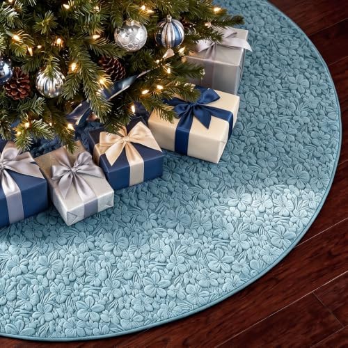 Skylety 48'' Christmas Tree Skirt Rug Embossing Xmas Tree Skirt, Gray-Blue by Skylety