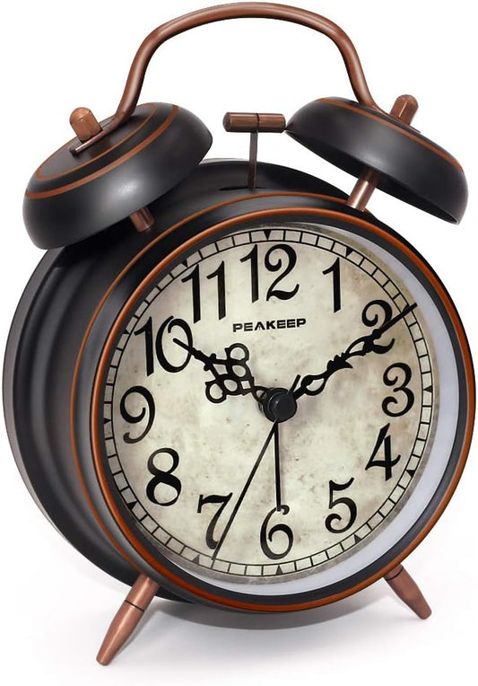 Peakeep Retro 4.5 inches Battery Operated Twin Bell Loud Alarm Clock | for Heavy Sleepers Adults, Old Fashioned Back to 80?€?s for Bedroom Desk Living Room Kids' Room Decoration (Black with Arabic) by PEAKEEP