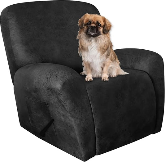 ANARACHON Leather Like Recliner Chair Covers Heavy Duty, 4 Pieces Recliner Cover for Recliner Chair, Leather Cover for Recliner slipcovers Washable for Pets (Dark Grey)