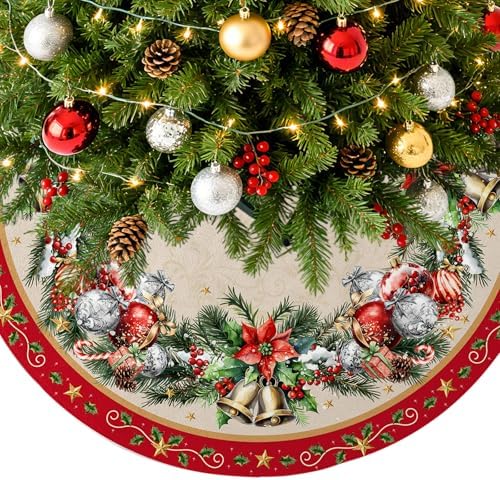 Red Balls Christmas 48in Tree Skirt, Christmas Tree Decor by REETOOK