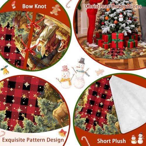 Nativity Christmas Tree Skirt 36 Inch, Christmas Skirt Tree Decoration with Buffalo Plaid Nativity, Christmas Trees Mat for Under Trees Holiday Party Indoor Decorations, Winter Gift for Women - Image 4