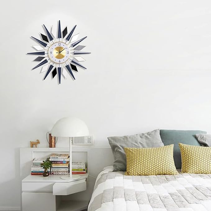 24 Inch Modern Metal Wall Clock Unique Design, Large Silent Battery Operated Non Ticking, Wall Clock for Living Room Kitchen Office Decor