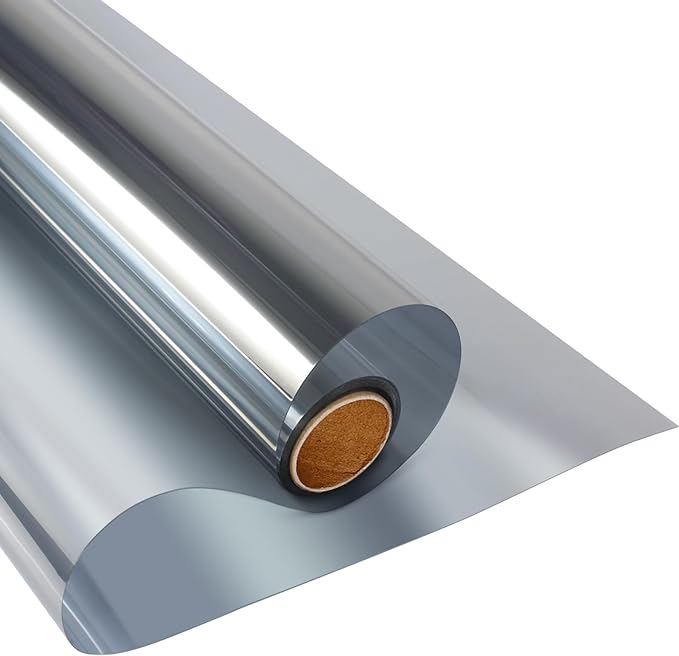 KESPEN Window Film One Way Daytime Privacy Static Cling Heat Control Glass Window Tint Mirror House Film, Silver, 35.4 Inch X 26.2 Feet