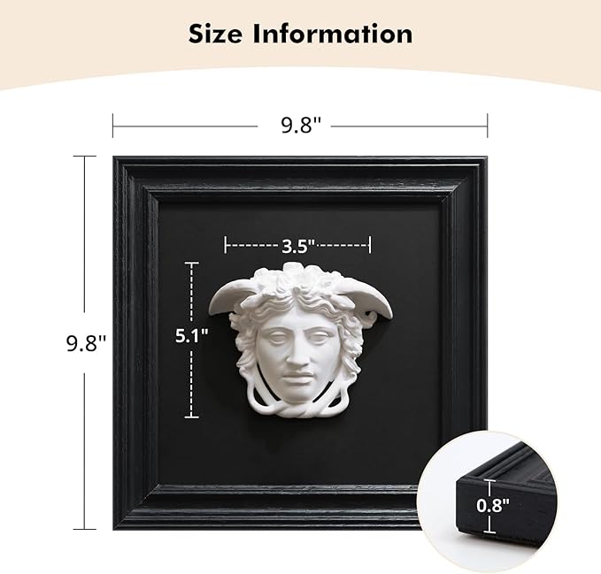 FOLKOR LIFE Medusa Wall Sculpture, 3D Medusa Relief Black and White Wall Art, Classical Greek Goddess Wall Hanging Sculpture for Living Room, Bedroom, Gothic or Modern Home Decor