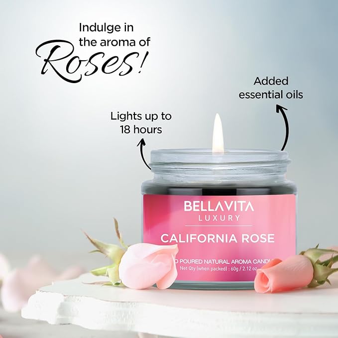 Bella Vita Organic Fall Decor Candles Set of 4 | Best Gift for Valentine's Day | Turkish Vanilla, French Lavender, Indian Cinnamon & California Rose | Long Lasting, Home Decor | Gift for Her